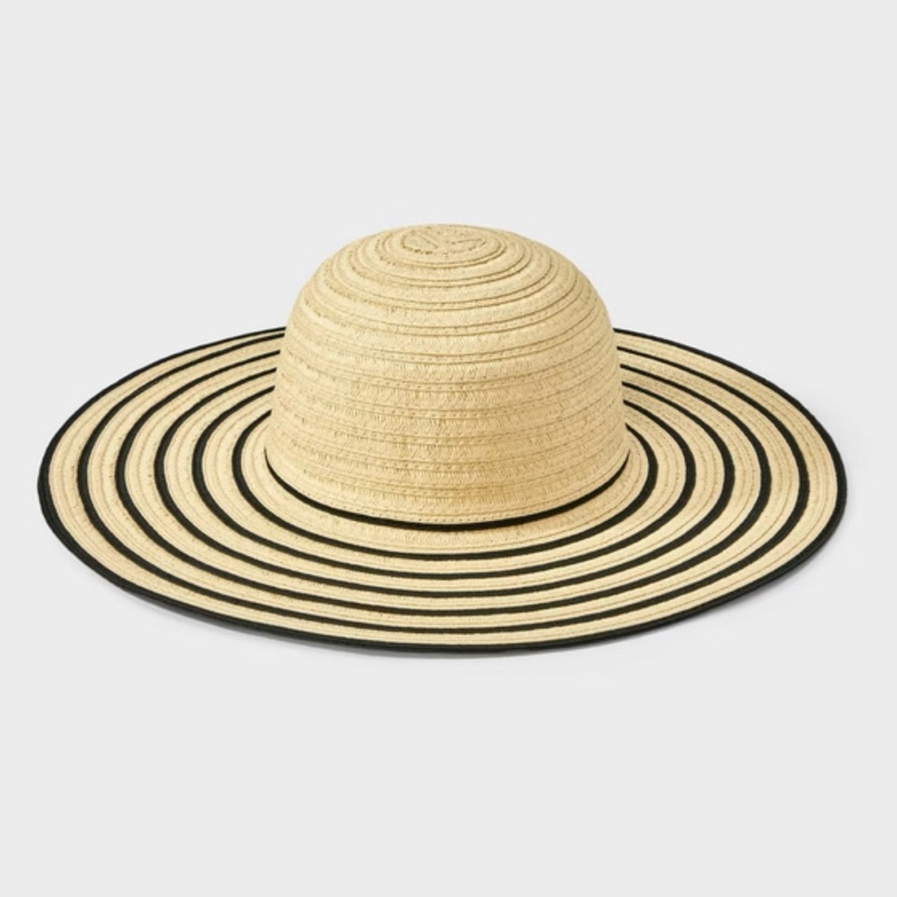 NWT Elegant Tan and Black Wide Brim Straw Hat by Shade & Shore
